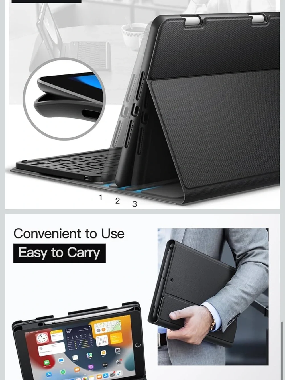 Apple Black Bluetooth Keyboard Case for iPad 9/8/7 - Detachable Folio